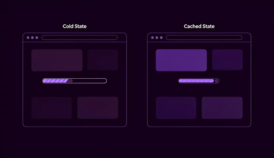 Comparaison entre page froide lente et page servie depuis le cache